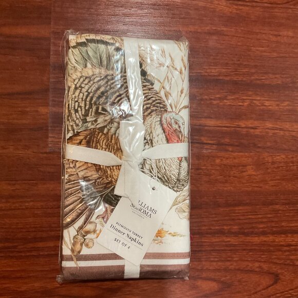 Williams Sonoma Plymouth Turkey Cotton Napkins Set of 4 Fall Autumn Table Decor - Picture 1 of 8